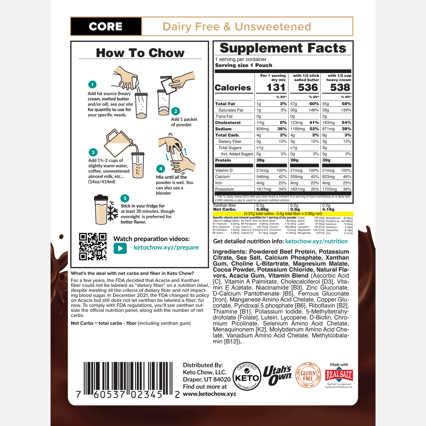 Keto Chow Chocolate Core - Unsweetened