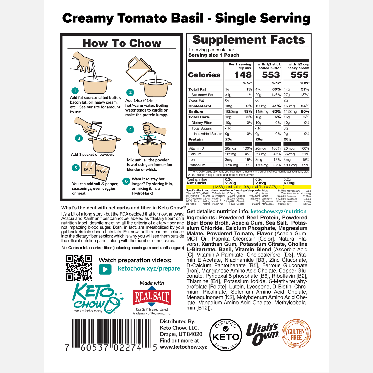 KETO CHOW CREAMY TOMATO  BASIL SOUP SINGLE MEAL(Old Packaging)